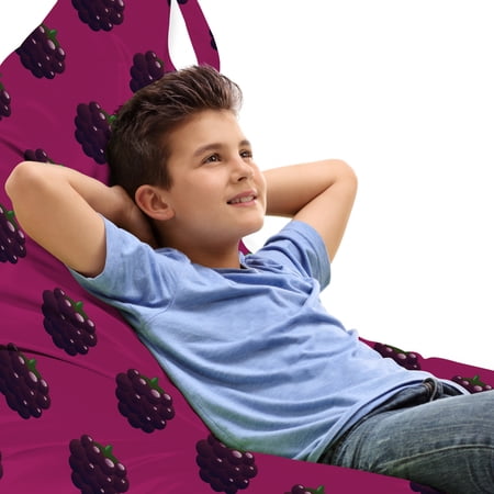 Natural Color Lounger Chair Bag  Repetitive Fruit Pattern with Juicy Blackberry  High Capacity Storage with Handle Container  Lounger Size  Magenta Dark Purple  by Ambesonne