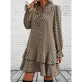 thumbnail image 3 of Women's plus-size khaki print elegant bow tie tiered ruffled hem long-sleeved Maxi dress, 3 of 4