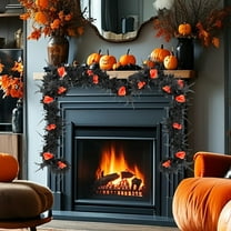 RBCKVXZ Black Garland Halloween, 5.9Ft Vines Maple Leaf with Orange Rose Flower for Fireplace Stairs Party Hanging Decor