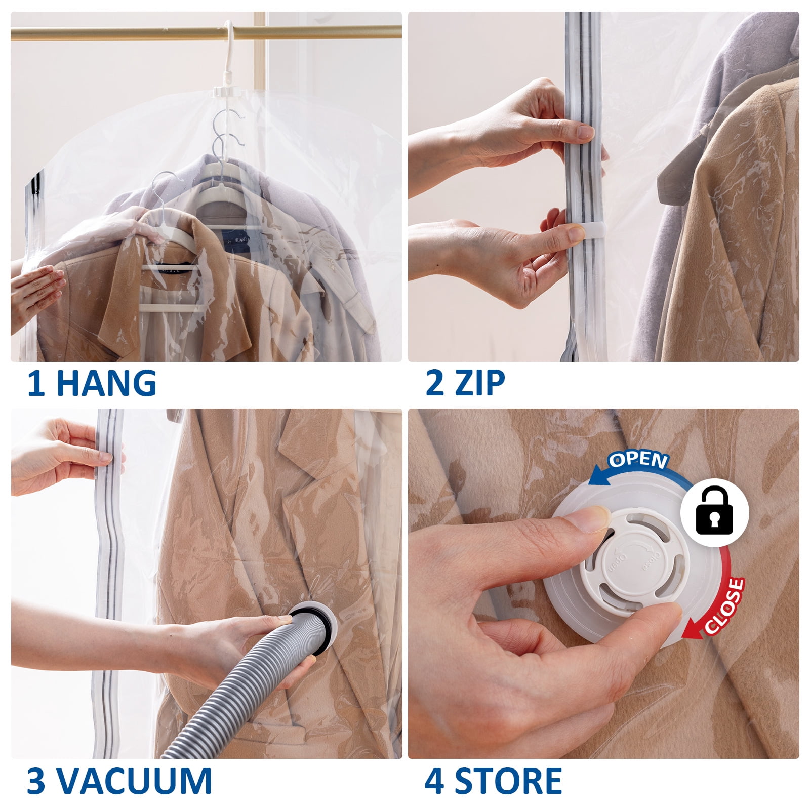 TAILI Hanging Vacuum Sealer Storage Space Saver Bags for Clothing, Suits and Jackets, Closet Organizers, 6 Pack Jumbo Clear