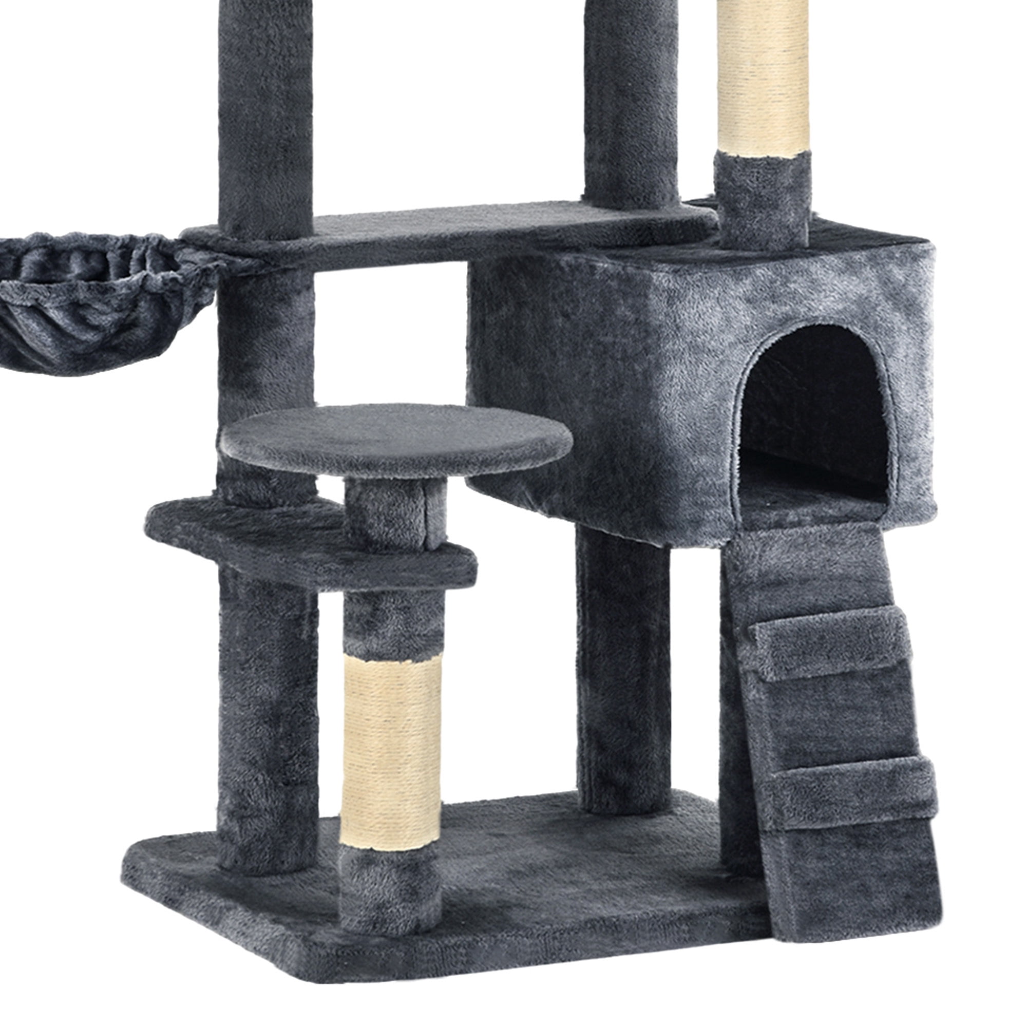 Uforic 70" Cat Tree Condo Multi-Level Tower with  Scratching Posts &Cozy Basket for Indoor  Cats, Dark Gray
