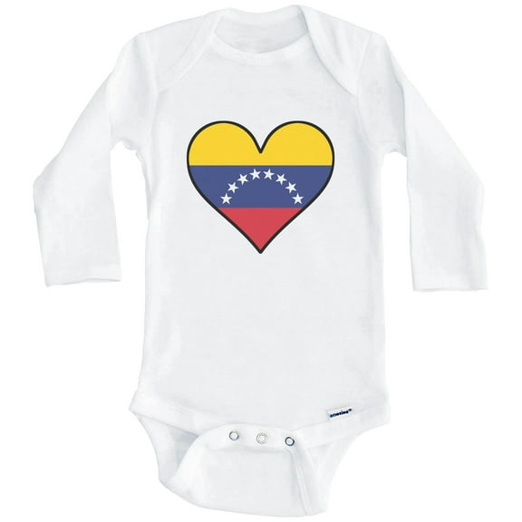 Venezuelan Flag Baby Bodysuit - Cute Venezuelan Flag Heart - Venezuela Baby Bodysuit (Long Sleeve), 6-9 Months White