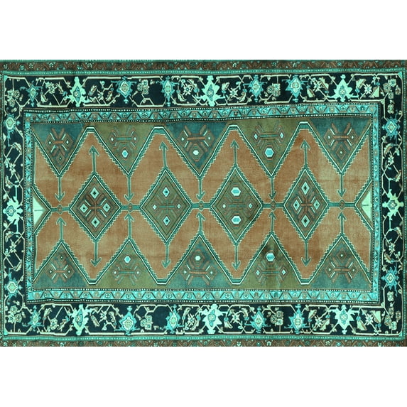 Ahgly Company Indoor Rectangle Persian Turquoise Blue Traditional Area Rugs, 8' x 10'
