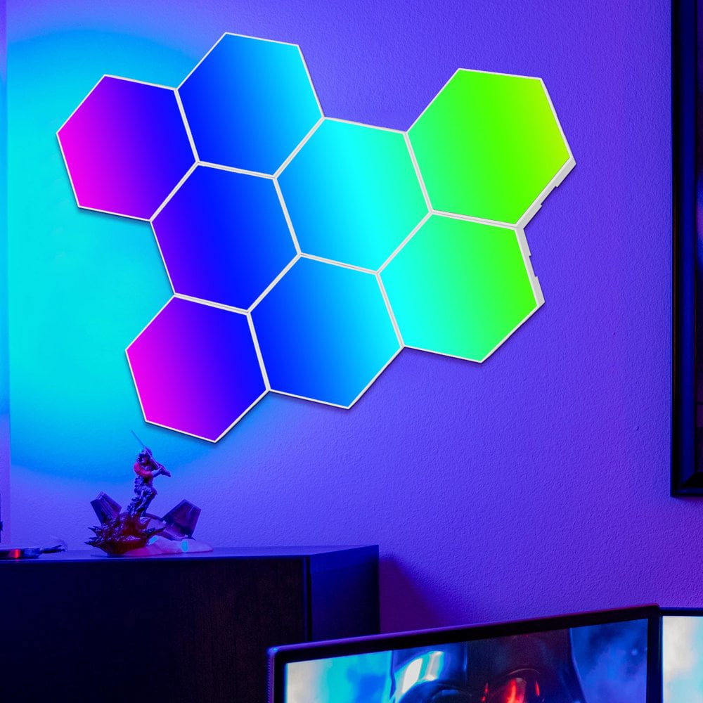 Lampe Murale LED Hexagonale RGB – Pack De 8 Panneaux | Synchronisation Musicale, Contrôle Par App Et Télécommande | Ambiance Gaming, Salon, Chambre