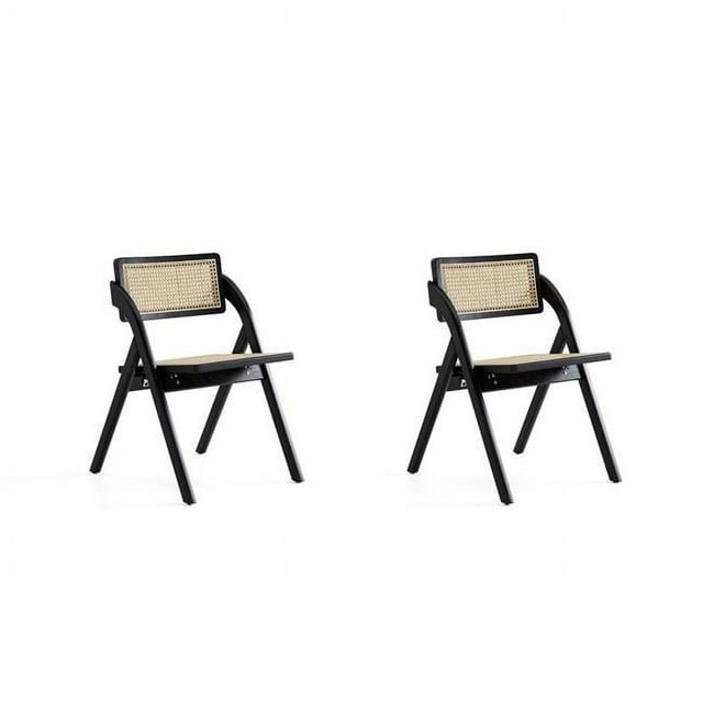 Manhattan Comfort Lambinet Folding Dining Chair, Black & Natural Cane (Set of 2)