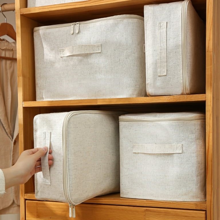 Collapsible Cream Linen Closet Storage for Towels, Sheets and Clothing - Large, Beige