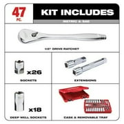 Milwaukee Tool 47pc 1/2 Drive Metric and SAE Ratchet and Socket Set with FOUR FLAT Sides