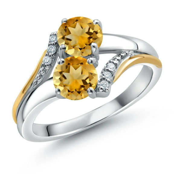 Gem Stone King 10K Yellow Gold and 925 Silver Yellow Citrine and White Lab Grown Diamond Accent Engagement Ring for Women (1.48 Cttw, Gemstone November Birthstone, Round 5MM, Size 9)