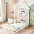 thumbnail image 3 of Euroco Twin Size Pine Wood Platform Bed, House Floor Bed for Kids Teens, White, 3 of 15
