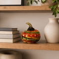 thumbnail image 6 of Hand Blown Glass Pumpkin, Multicolor Swirl Art Glass Figurine for Thanksgiving Tabletop Centerpiece, Halloween Ornament, Fall Harvest Home Decor Accent, 6 of 7