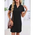 thumbnail image 5 of Women'S Solid Color Collared Loose Short-Sleeve T-Shirt Dress Black XL, 5 of 10