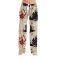 thumbnail image 4 of Zydvens Women Halloween Pajama Pants Wide Leg Lounge Wear with Pockets Soft Elastic Waist Drawstring Sleepwear Bottoms Bloody Handprint Red Moon Costume Cosplay S-3XL, 4 of 7