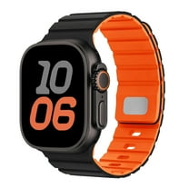 Magnetic Band Compatible for Apple Watch Series 10 42mm for Men Women 41mm 40mm 38mm Bands, Sport Silicone Strap Secure Button Wristband for iWatch Series 9 8 7 6 5 4 3 SE 2 1, Black/Orange