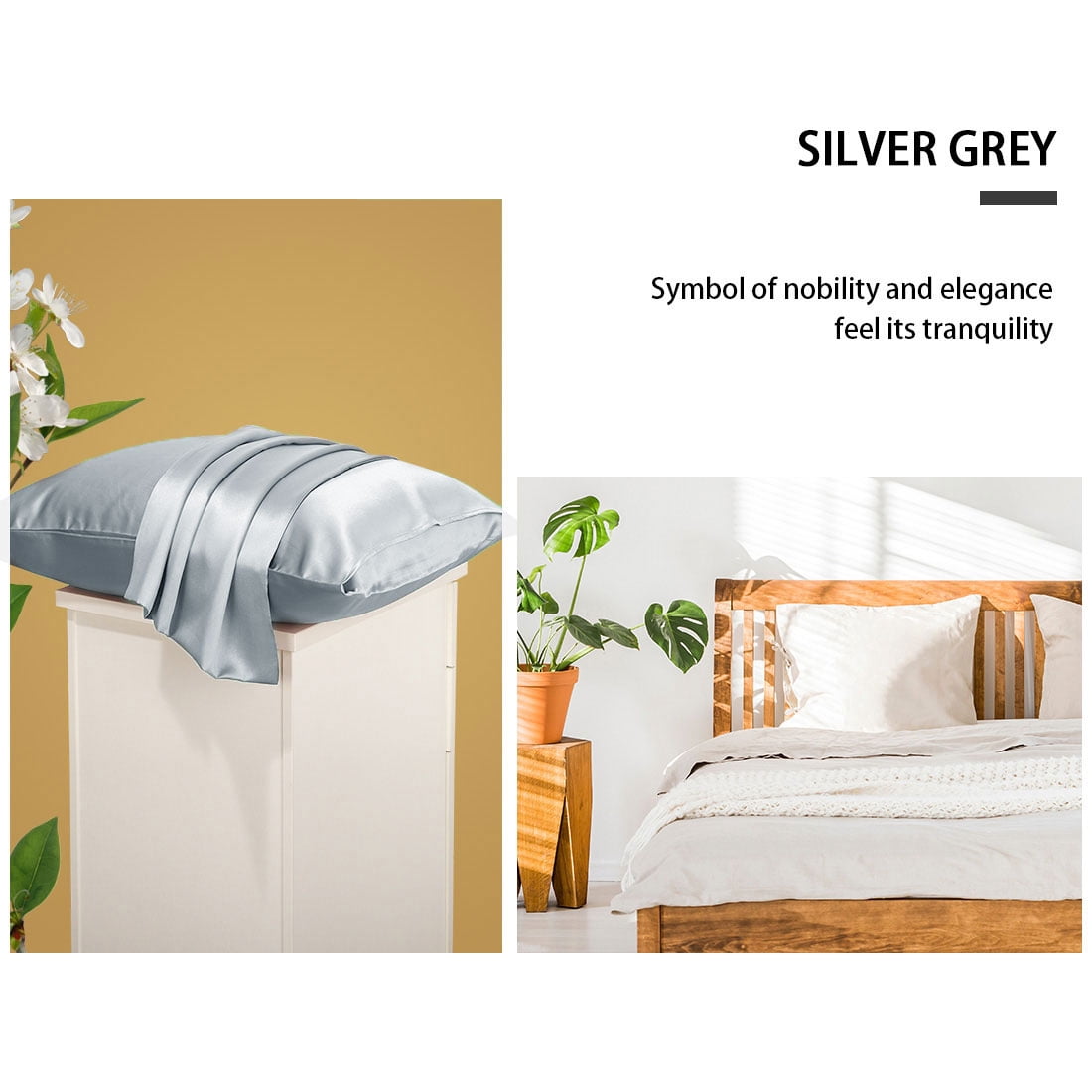 Unique Bargains Mulberry Silk Pillowcase 25 Momme 1Pc Silver Grey Standard
