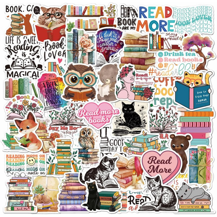 50pcs Book Stickers, Bookish Reading Stickers for Laptop, Booktok Stickers Book Lover Clear Case Stickers Gifts Accessories for Teens Adults