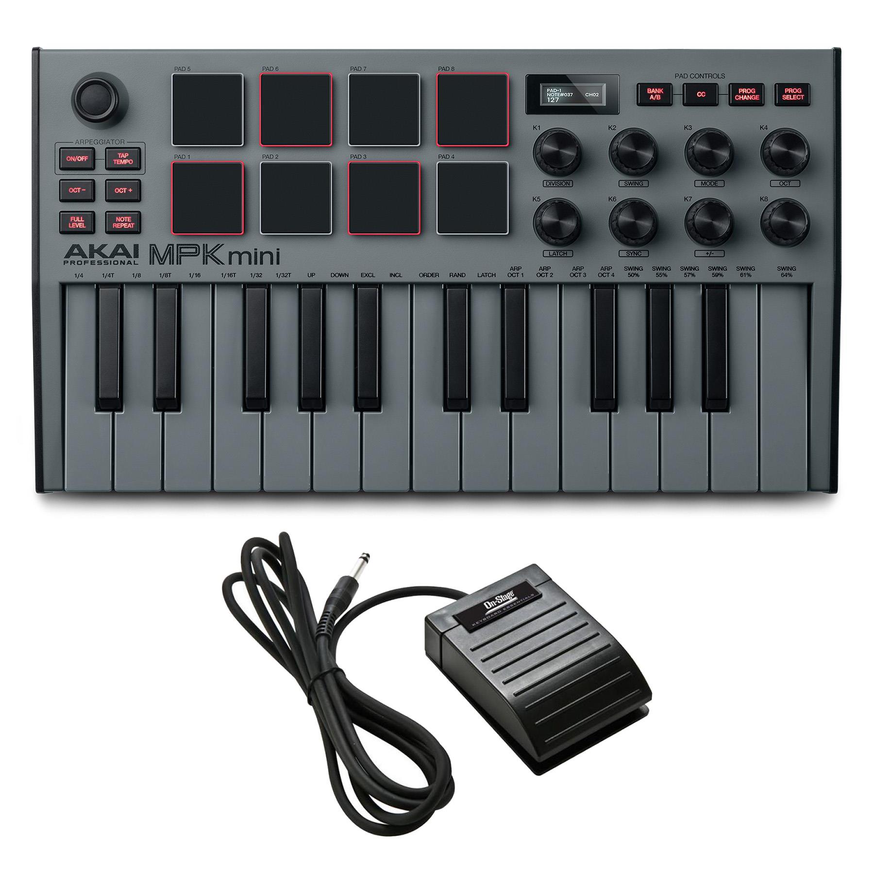 Akai MPK Mini MK3 Grey SE Controller Bundle with OnStage Keyboard