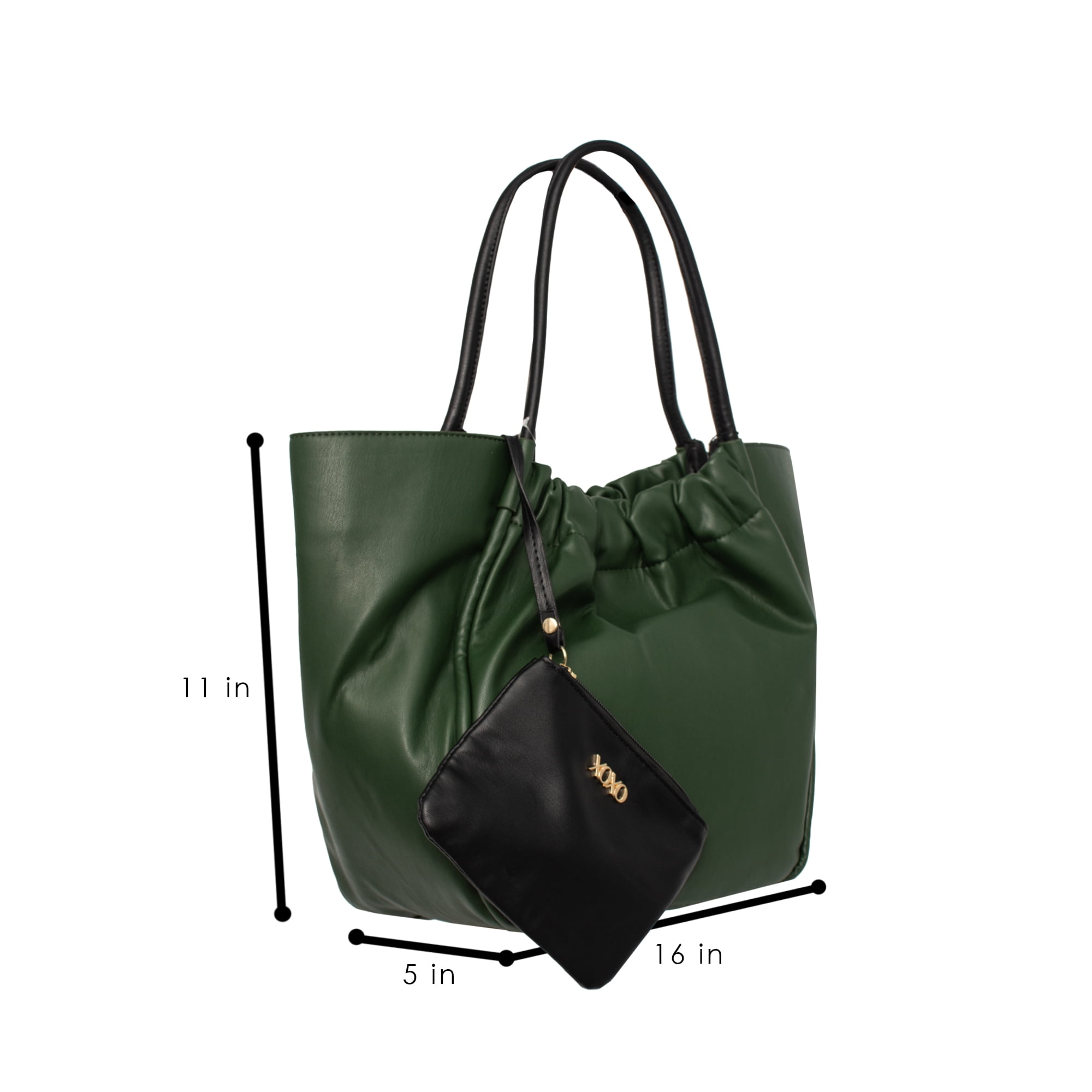 XOXO Women's Vegan Leather Green Dual Top Handle Everyday Tote Bag and Wristlet