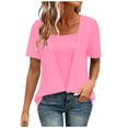 thumbnail image 4 of Summer Shirts for Women Casual Short Sleeve 2 in 1 Blouses Fashion Comfy Beach Vacation T Shirt Lightweight Loose Solid Color Tops, 4 of 6