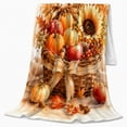 thumbnail image 2 of Autumn Harvest Basket Still Life Pumpkin Apple Sunflower, Festive Holiday Scene, Warm Flannel Blanket for Ranch House and Living Room, Art Lovers Thanksgiving Gift, Festive Home Decor, 2 of 9