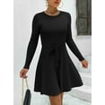thumbnail image 3 of Zeagoo Women's Crewneck Long Sleeve Fall Casual Dress Tie Waist A-Line Swing Dress Ribbed Knit Sweater Dress, 3 of 7