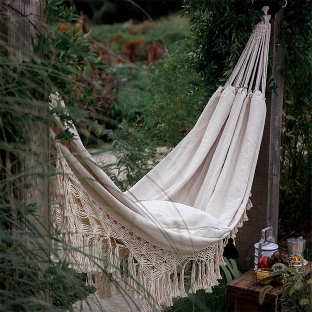 WHAMVOX Fabric Hammock For Backyard Beige Canvas For Family And Friends 1Set
