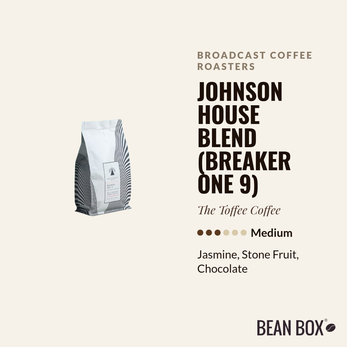 Johnson House Blend Breaker One 9 - Roasted by Broadcast Coffee Roasters - Whole Bean Coffee - 2lb Bag
