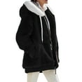 thumbnail image 2 of Plus Size Winter Coats for Women Full Zip Oversized Fleece Sherpa Jacket Drawstring Fuzzy Hooded Outerwear w/Pockets Black M, 2 of 6