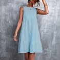 thumbnail image 5 of Women’s Summer Dress Sleeveless Round Neck Mini Beach Dress Solid Color Loose Fit Cute Short Flowy Pleated Tank Dress, 5 of 7