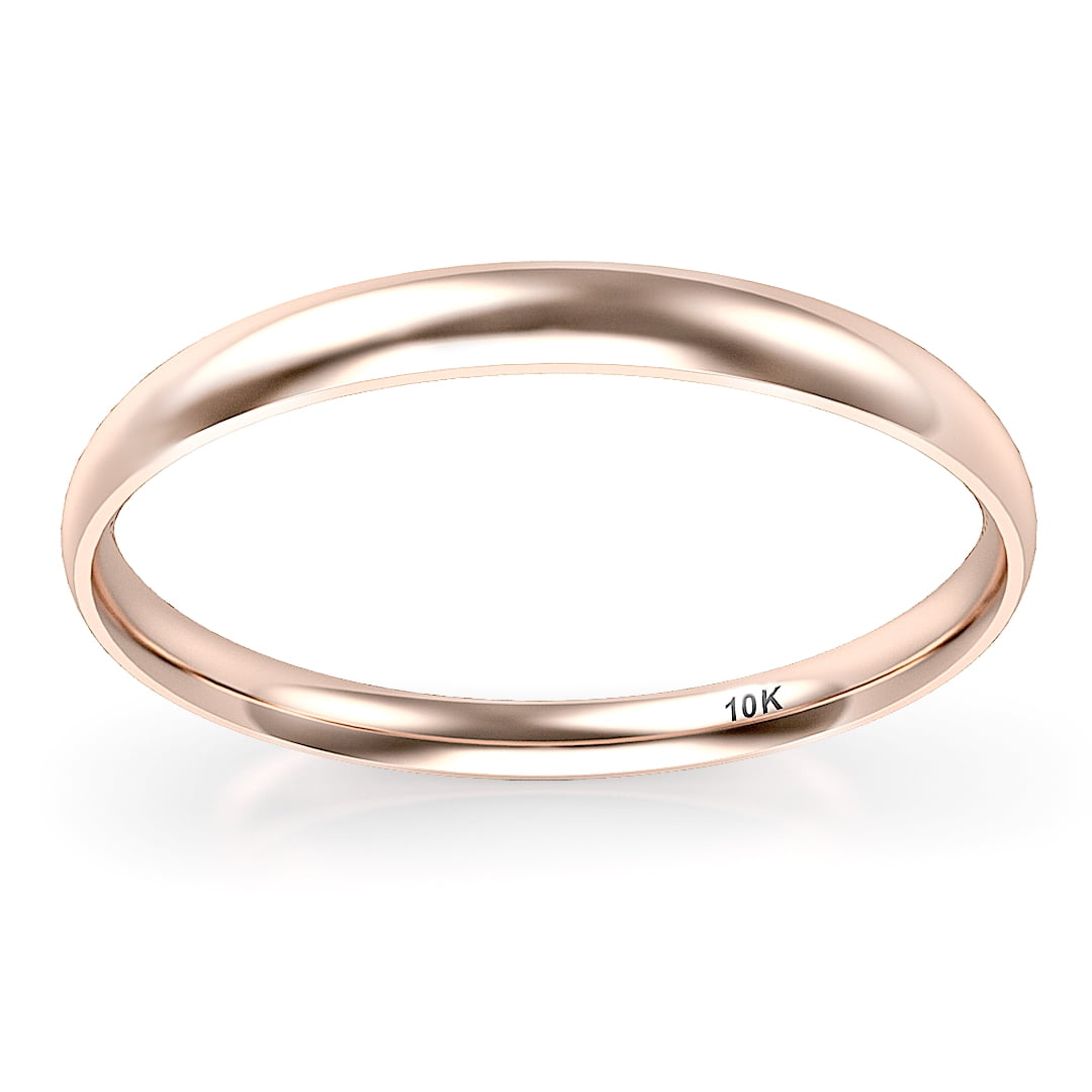 Sz 7.5 Solid 10K Rose Gold 2MM Round Dome Comfort Fit Wedding Band Ring