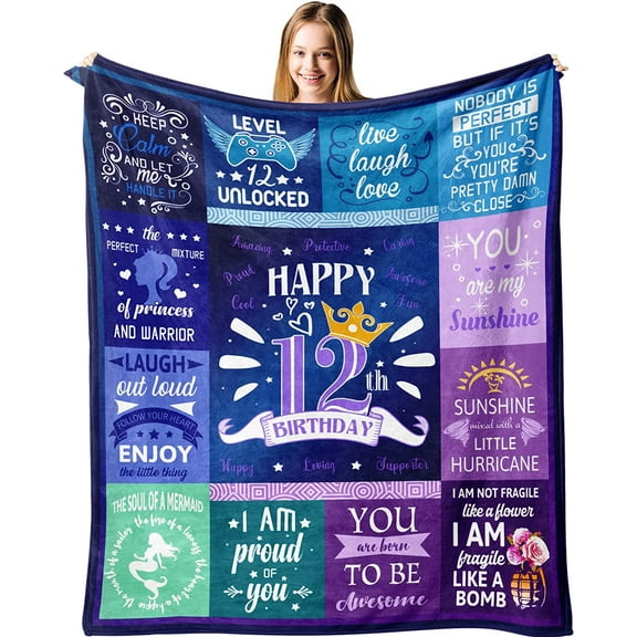 12 Year Old Girl Gifts Blanket, Gifts for 12 Year Old Girl, 12 Year Old Girl Gifts Ideas for Birthday, Birthday Gifts for 12-Year-Old Girls, 12th Birthday Decorations for Girls Throw Blanket 60"x 50"