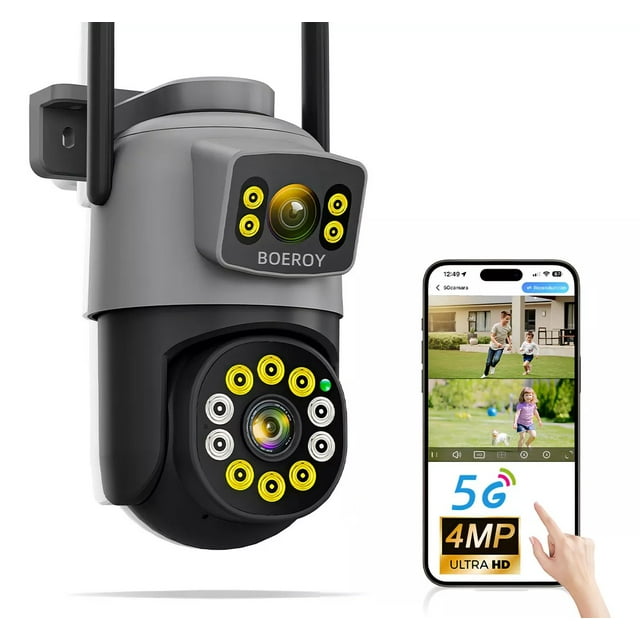 Cámara De Seguridad Boeroy H10 Doble Lente Wifi 5g Exterior Con Led Alarma