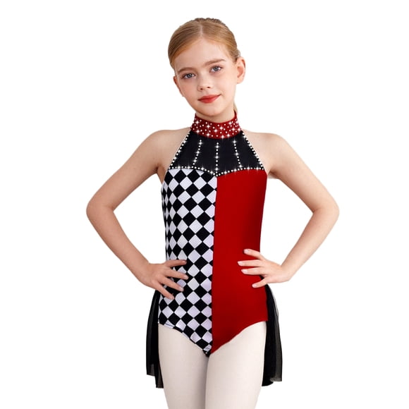 Linjinx Girls Clown Outfits Color Block Jumpsuit Sleeveless Mesh Overlay Crotch Press Buttons Leotard Burgundy 6
