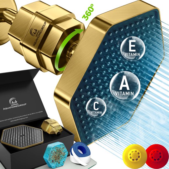 Filtro de cabezal de ducha AquaHomeGroup Luxury 20 Stage Golden