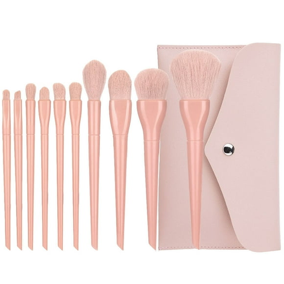 Xingzhi 10 Pieces Beauty Make Up Brushes with Long Handle Portable Powder Cosmetics Set Supply for Professional Outdoor Travel Pink