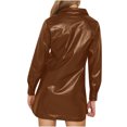 thumbnail image 5 of Women's Faux Leather Shirt Dress Jackets Button Down Lapel Collar Long Sleeve PU Leather Mini Dresses Sexy, 5 of 6
