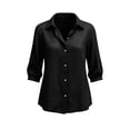 thumbnail image 5 of Qulqfy Women's Blouses 3/4 Sleeve Cotton Fall Solid Dressy Tunic Pleat Collared Black Button Up Vintage Womens Tops M, 5 of 6