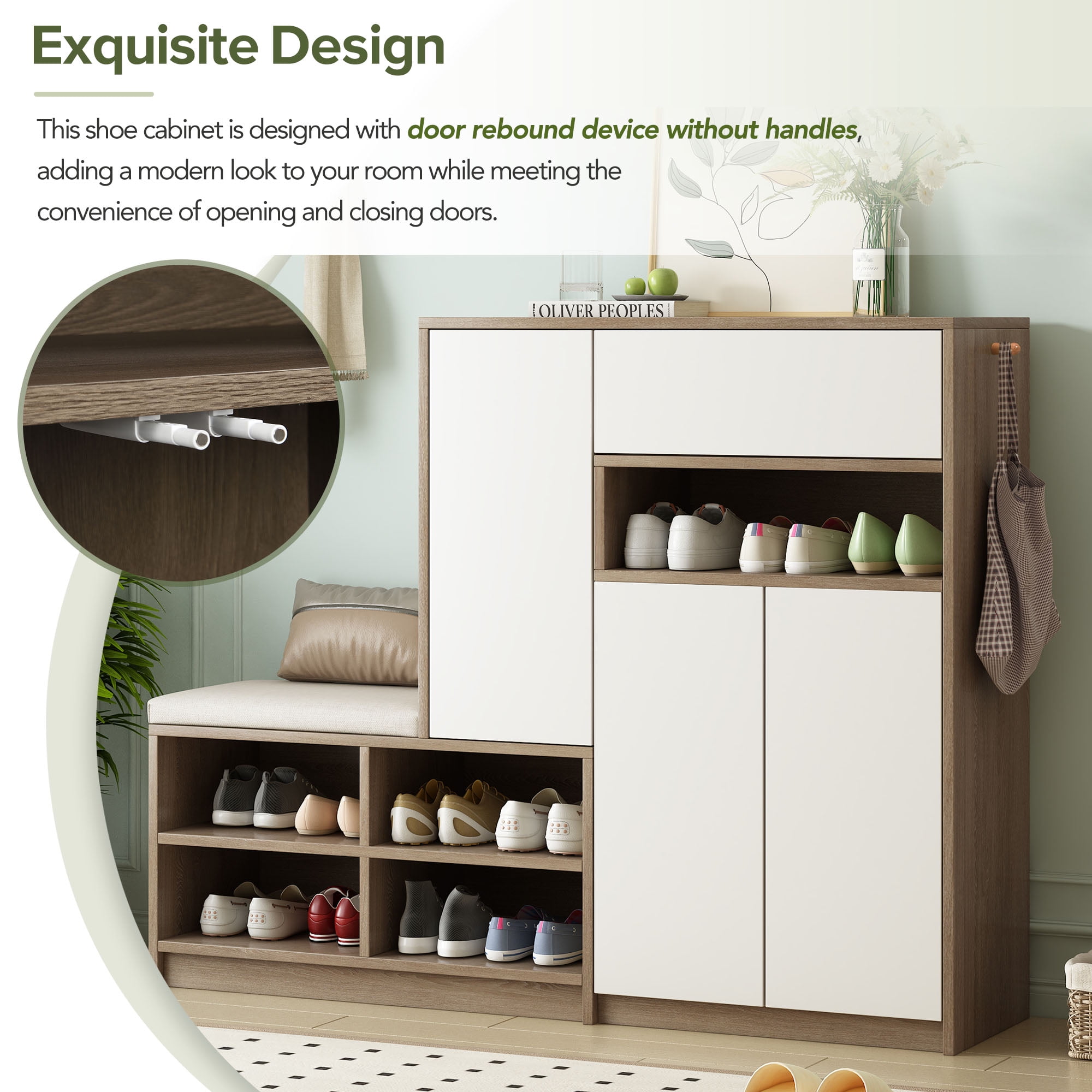Aukfa Modern 2-in-1 Shoe Storage Bench Shoe Cabinets for Entryway ,Shoe Rack with Padded Seat - White