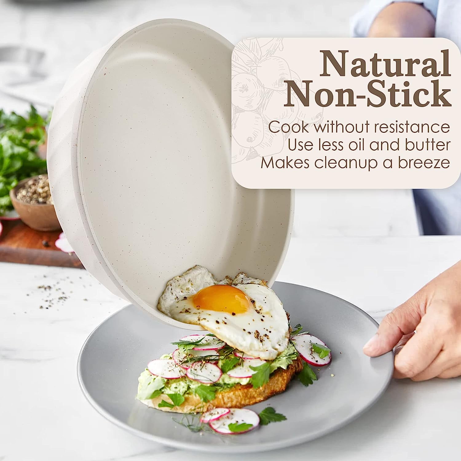 Non Stick Frying Pans Set with Lid -  Cookware for Healthy Cooking, Induction Compatible