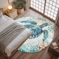 thumbnail image 3 of Teal Sea Turtle Coastal Round Rugs 3.3ft, Nautical Summer Beach Starfish Non Slip Washable Rug Runner, Low Pile Indoor Floor Carpet Mat Bathroom Rugs for Living Room, Bedroom, Kids Room, 3 of 9