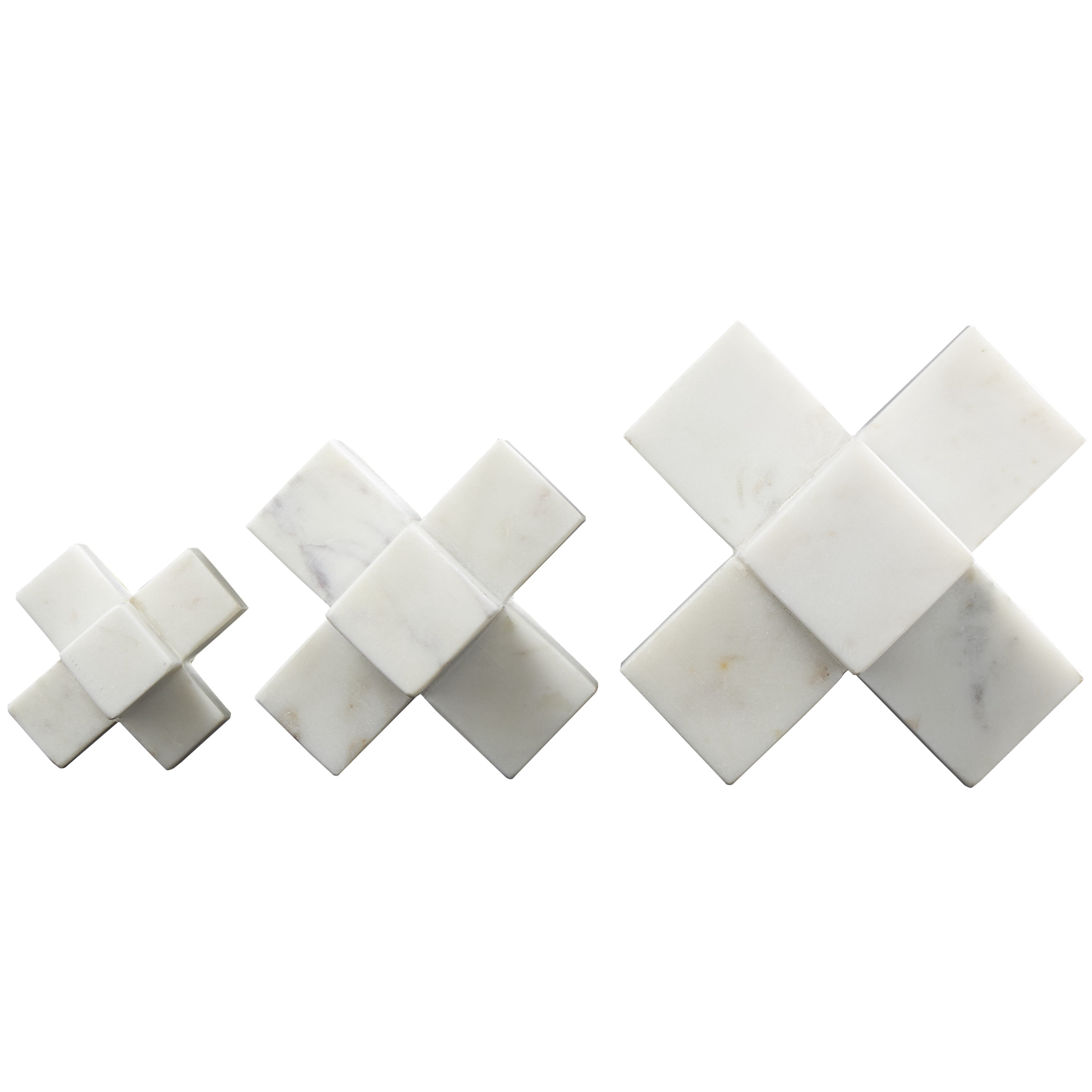 6"W, 5"W, 3"H White Marble Geometric Jack Sculpture, by DecMode (3 Count)