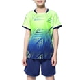 thumbnail image 1 of Ensemble d'Entraînement Sportif pour Enfants, Haut à Manches Courtes et Short, Tissu Polyester, Motif Floral, Couleur Bleue, Taille 2TG, pour Fête d'Anniversaire Ou Tenue Décontractée, 1 of 3