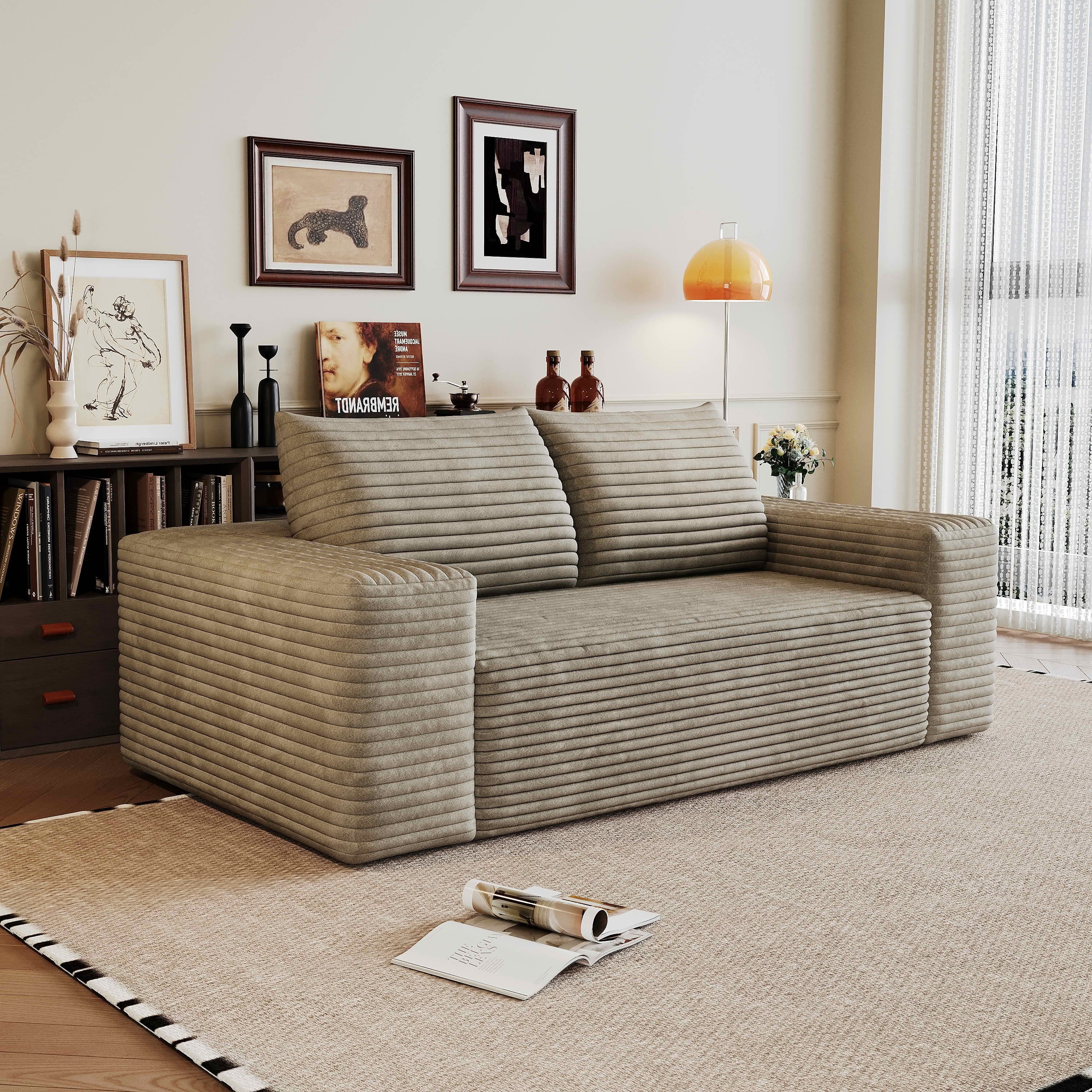 MAYEERTY 63-Inch Camel Corduroy 2-Seat Loveseat Sofa, Deep Seat Couch No Assembly Required