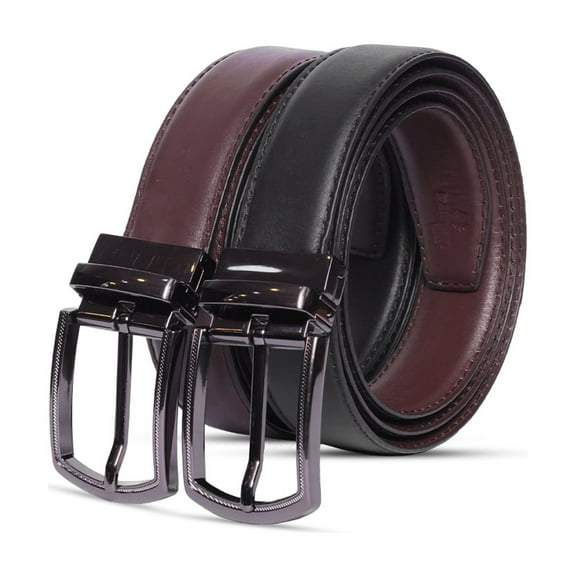Reversible Leather Belt for Men - Genuine Leather Black & Brown Strap & Rotating Buckle