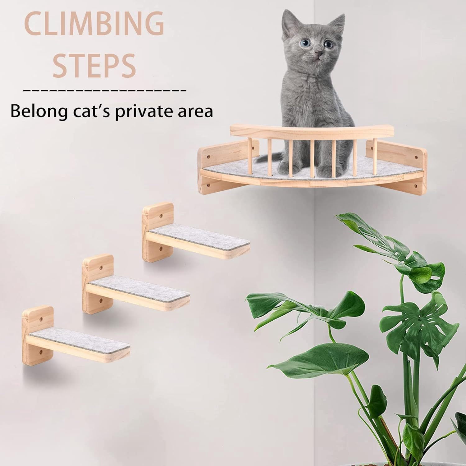 Cat Wall Shelves with 3 Non-Slips Steps, Space-Saving Mounted Cats Walls Furniture & Shelf for Climbing (Natural)