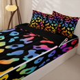 thumbnail image 3 of Manfei Cartoon Rainbow Zipper Full Size Comforter Sets with Fitted Sheet and 2 Pillowcases, Ink Leopard Print Zipper Bedding Set, Black Orange, Black Reversible, 4pcs, 3 of 7