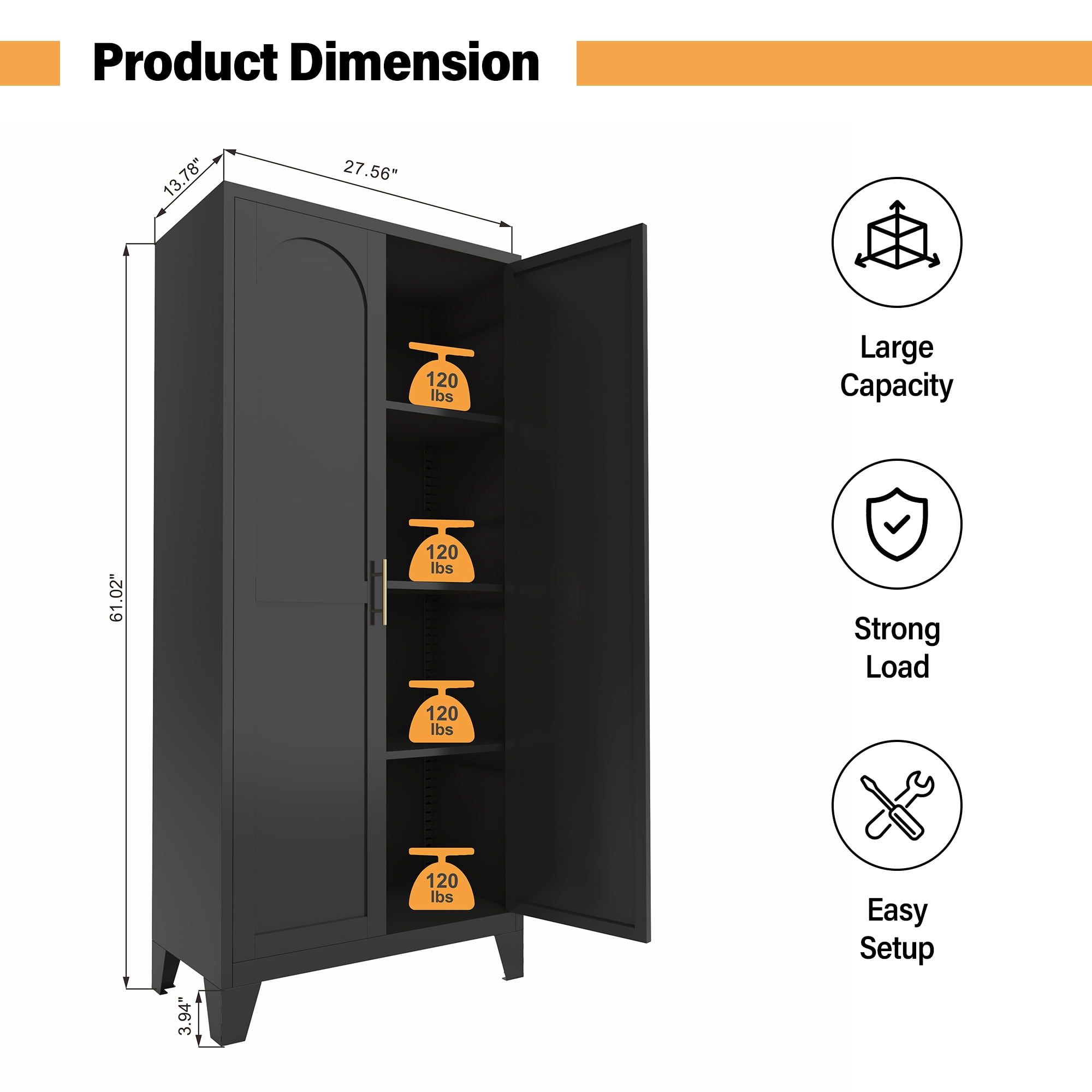 Aukfa 61" Tall Metal Pantry Cabinet,Kitchen Storage Cabinet with Adjustable Shelves for Kitchen/Dining Room/Living Room, Black