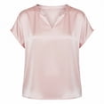 thumbnail image 4 of ClodeEU Women's Elegant V Neck Short Sleeve Satin Blouse ,Casual Loose Fit Silk Office Top Pink,Women's Plus L, 4 of 7