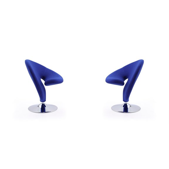 Manhattan Comfort Curl Fabric Swivel Accent Chair in Blue (Set of 2)