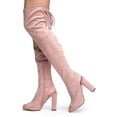 thumbnail image 3 of Faux Suede Peep Toe - Thigh High Zipper Closure Lace Up - Chunky High Heel Over The Knee Boot 7.5, 3 of 4
