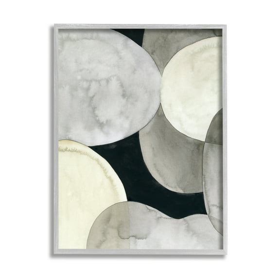 Stupell Industries Collage of Circular Shapes Opaque Layered Arrangement Abstract Painting Gray Framed Art Print Wall Art, 16 x 20